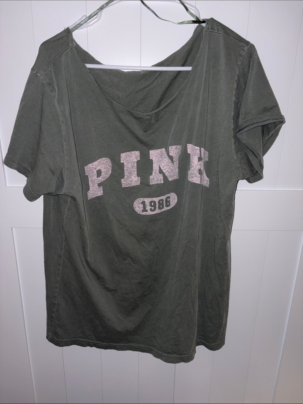 PINK Victoria's Secret Olive Graphic Tee with Pink Logo